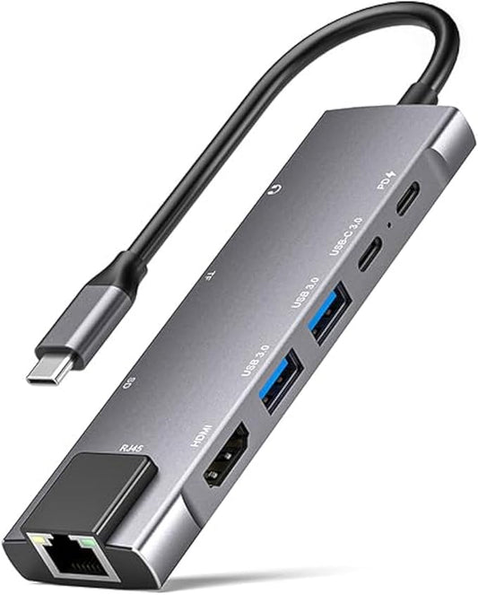 USB C Hub Mulitiport Adapter, 9-in-1 Hub with 1Gbps Ethernet,4K@30Hz HDMI,100W Power Delivery, 2 USB 3.0,SD/TF Card Slots,3.5mm Jack,USB-C3.0 Data, for MacBook Pro/Air iPad Pro M1/M2,Surface,XPS