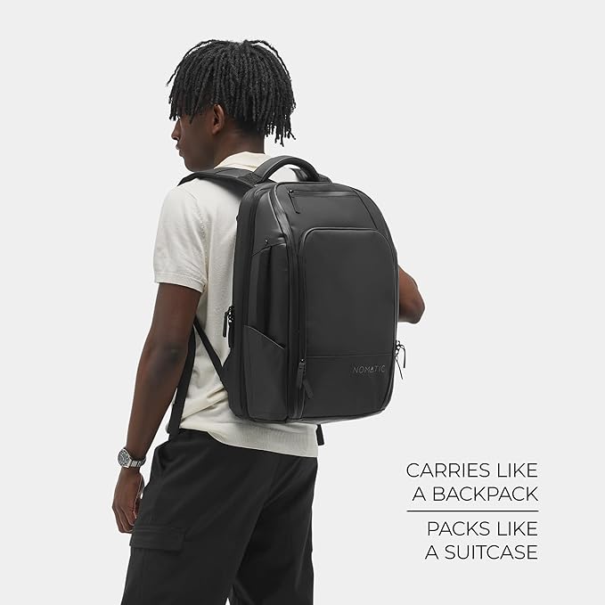 NOMATIC Travel Pack - 20L Water Resistant Laptop Bag - TSA-Ready Expandable Black Backpack