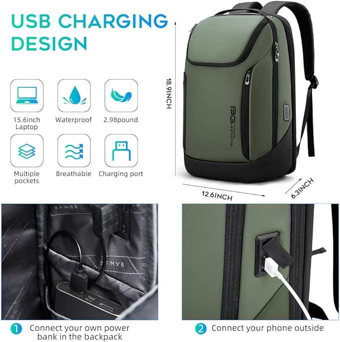 BANGE Business Smart Backpack Waterproof fit 15.6 Inch Laptop Backpack with USB Charging Port,Travel Durable Backpack
