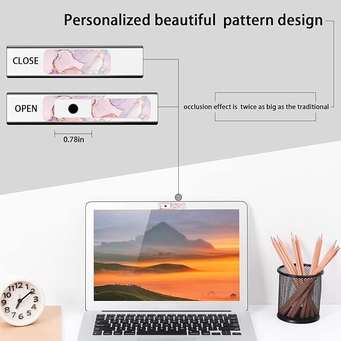 Webcam Cover, 3 Pieces, Laptop Camera Cover, Privacy Shielding Capacity is Twice as Big as The Traditional, Suitable for Computer Mobile Phones, laptops, Tablets and so on (Pink Marble)