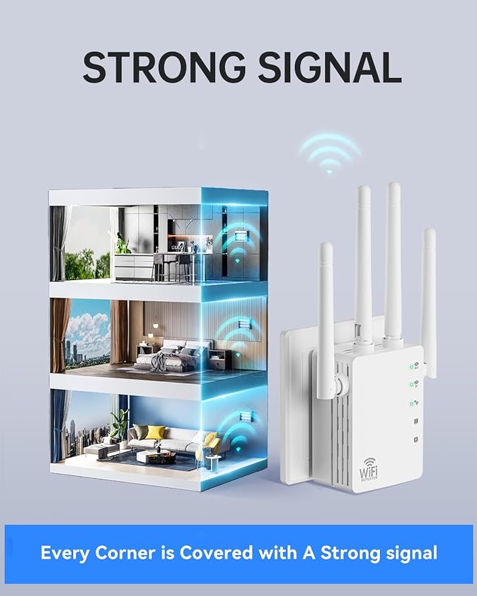 WiFi Extender, WiFi Extender Signal Booster Dual-Band(5.8G&2.4G) Wireless Repeater Coverage to 13888 sq. ft & 150+ Devices, WiFi range extender, WiFi Booster Extender for Home, Internet Booster