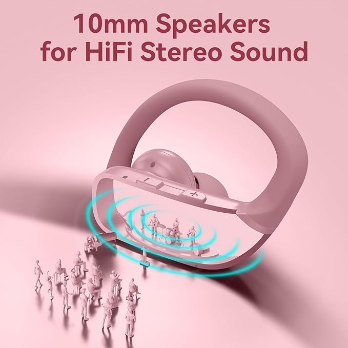 bmani Ear Buds Wireless Earbuds Bluetooth Headphones with 80H Playtime LED Display Case, Over-Ear Hook with Mic, Stereo Sound, Easy Button Controls, Sports Earphones for Running Workout Gym Pink