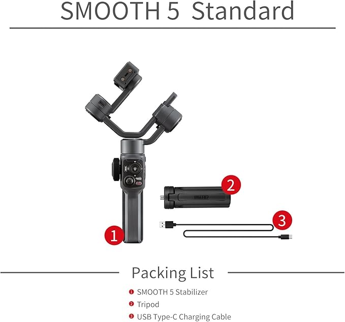 ZHIYUN Smooth 5 3-Axis Handheld Gimbal Stabilizer with Dual-Side Magnetic Lights for iPhone Smartphone Android Cell Phone - Portable Stabilizer for Vlogging, YouTube, Tiktok, Live Video