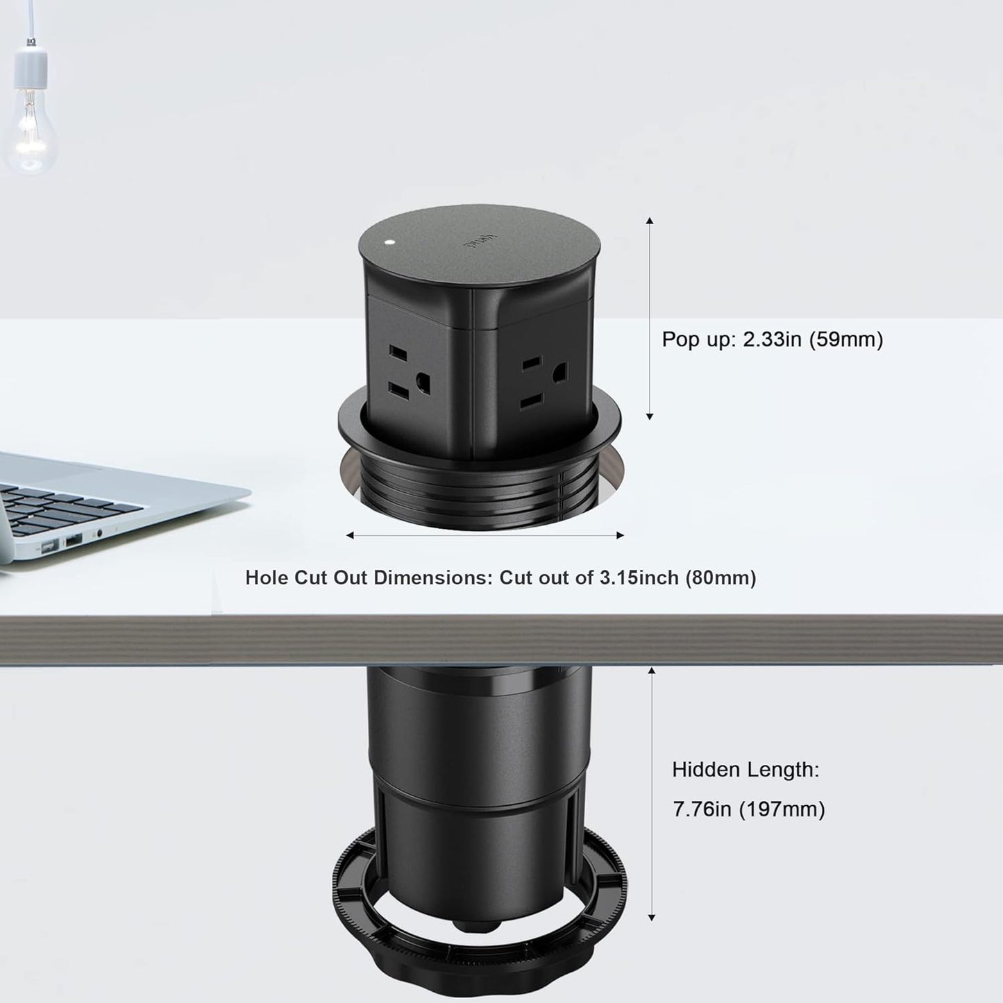Jgstkcity Pop up Outlet for Kitchen Counter Island,Pop Out Outlet Station with 15 Amp Receptacle Outlet, Splash Resistant,3.15" Diameter,Conference Table Power Hub,ETL Listed
