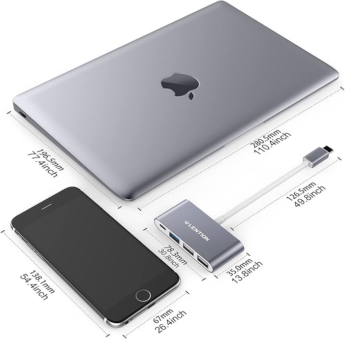 LENTION 4-in-1 USB-C Hub with Type C, USB 3.0, USB 2.0 for 2024-2016 MacBook Pro (M1-M4), iPhone 16-15 New Mac Air/Surface, ChromeBook, More, Multiport Charging & Connecting Adapter (C13, Space Gray)