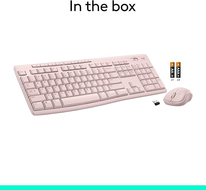 Logitech MK270 Wireless Keyboard and Mouse Combo for Windows, 2.4 GHz, 8 Multimedia Keys, PC, Laptop, Wireless Keyboard Compact Mouse Combo - Rose