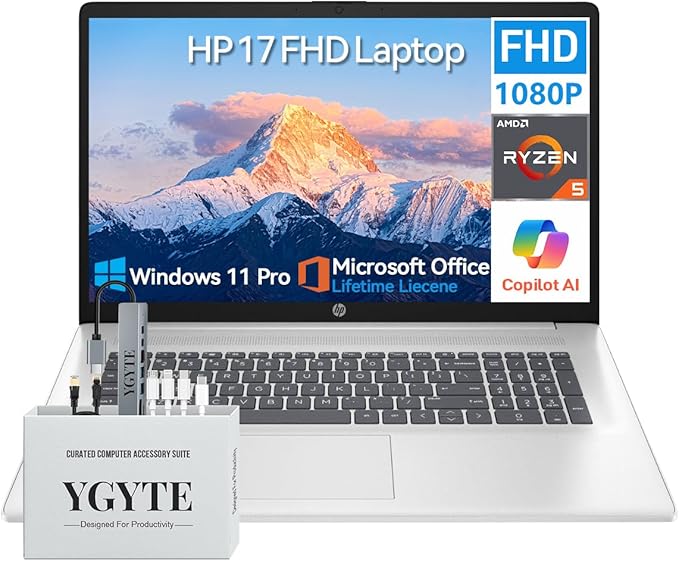 HP 2025 17 Inch Laptop Computer | 17.3" FHD IPS Business Laptop PC | AMD Ryzen 5 (6-Cores) | 20GB RAM 1TB SSD | Windows 11 Pro Lifetime Office | 10-Key Numbe Pad | USB-C Wi-Fi 6