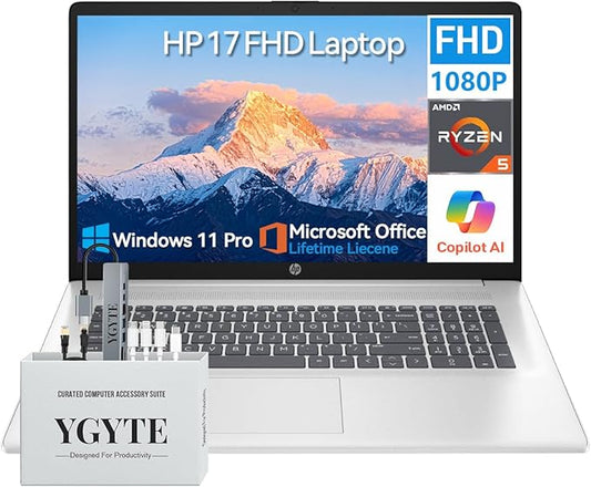 HP 2025 17 Inch Laptop Computer | 17.3" FHD IPS Business Laptop PC | AMD Ryzen 5 (6-Cores) | 64GB RAM 2TB SSD | Windows 11 Pro Lifetime Office | 10-Key Numbe Pad | USB-C Wi-Fi 6