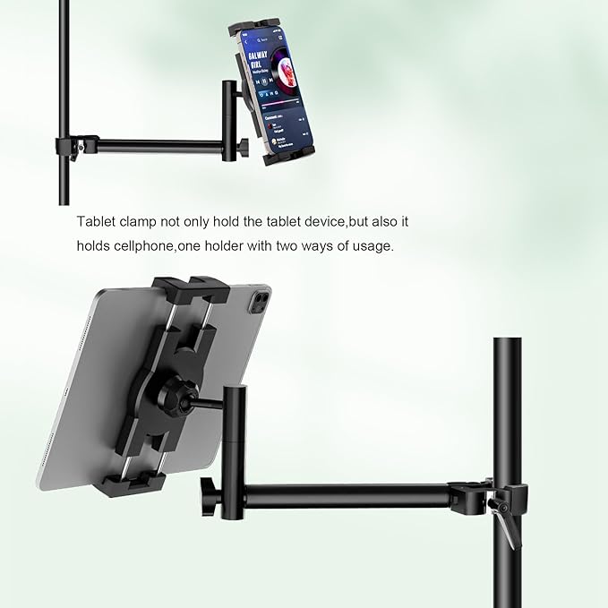 Aluminum Alloy Tablet Holder for Microphone Stand,iPad Music Stand Holder for Microphone,360°Swivel Tilt Adjustable L-Shape Super Crab Clamp Mount,Compatible with 4.7~12.9" iPad/Nexus/e-Reader/iPhone