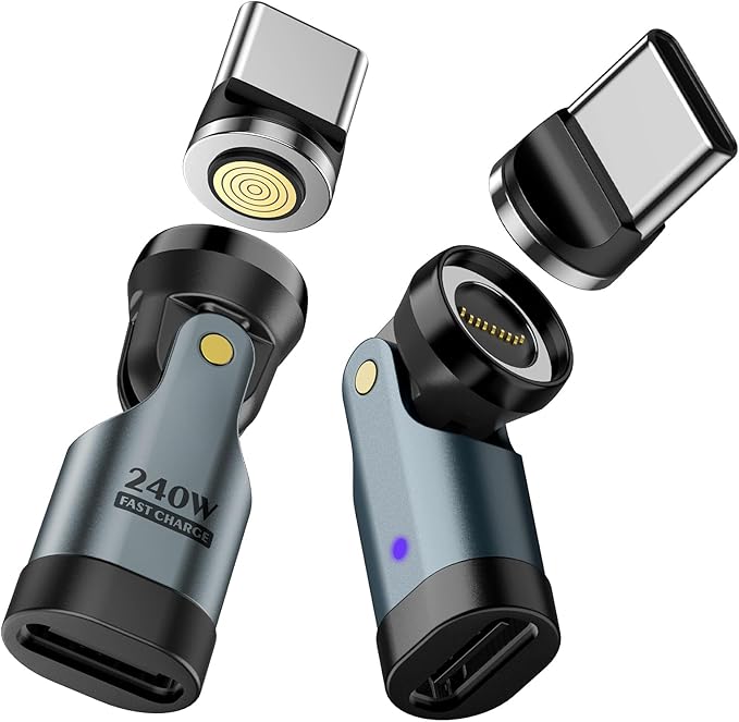 TiMOVO USB C Magnetic Adapter, (2 Pack) PD 240W Charging, Data Transfer, Right Angle C to C Adapter Extender for iPad/iPhone, Gray