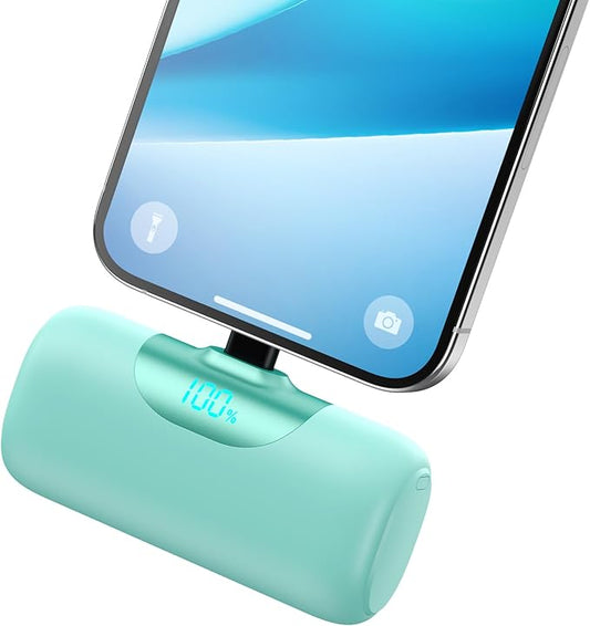 Mini Portable Charger for iPhone,Upgraded 22.5W PD Fast Charging 5500mAh Ultra-Compact Power Bank,LCD Display Plug-in Cute Battery Pack Travel Essentials for iPhone 14/14Pro/13/12/11/X/8/7/6 (Green)