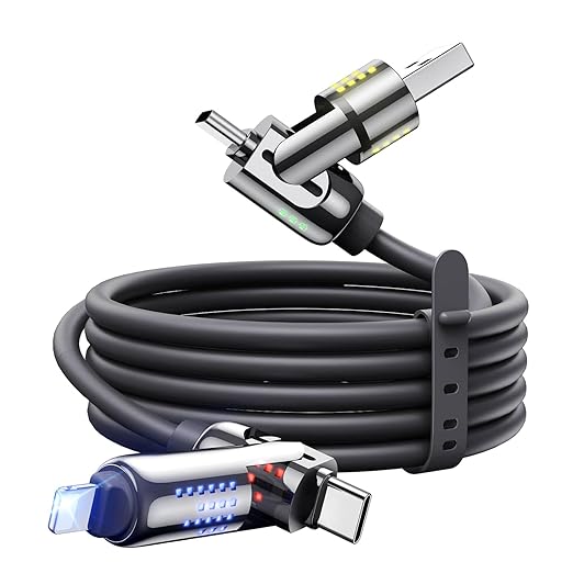 MAGIC JOHN 240W 4 in 1 Charging Cable, 4FT USB C to Lightning Cable [MFi Certified], Multi Chargers for All Devices, Chubby USB A/C to C/Lightning with Light for iPhone/MacBook/iPad/Samsung/Switch 2