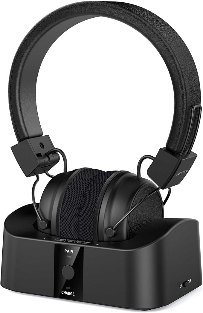 BESIGN BTH02 Wireless Headphones for TV Watching with Bluetooth Transmitter Charging Dock, TV Headphones Wireless for Seniors, Bluetooth Headsets, 100ft Range No Audio Delay