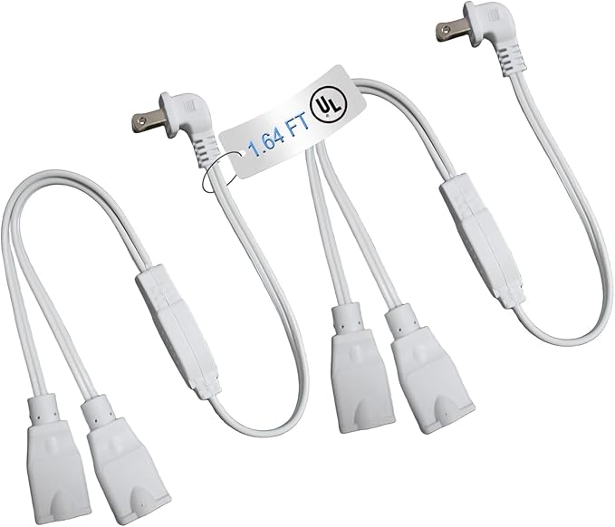 Power Cord Extension and Splitter,2-Pack White 2 Prong,Power Splitter with 90°Right Angle Plug -2 Way Outlets Splitter Extension Cord for Indoor/Outdoor Use