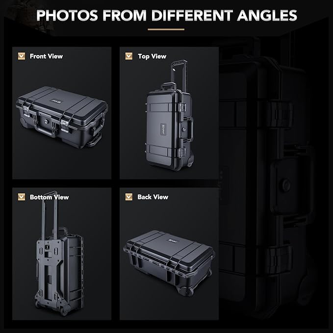 Lykus HC-5120 Waterproof Hard Case with Wheels and Customizable Foam, Interior Size 20.3x11.3x7.3 inch, Suitable for camera, lens, drone, mic, flashlight, projector, electronics, tools, and more