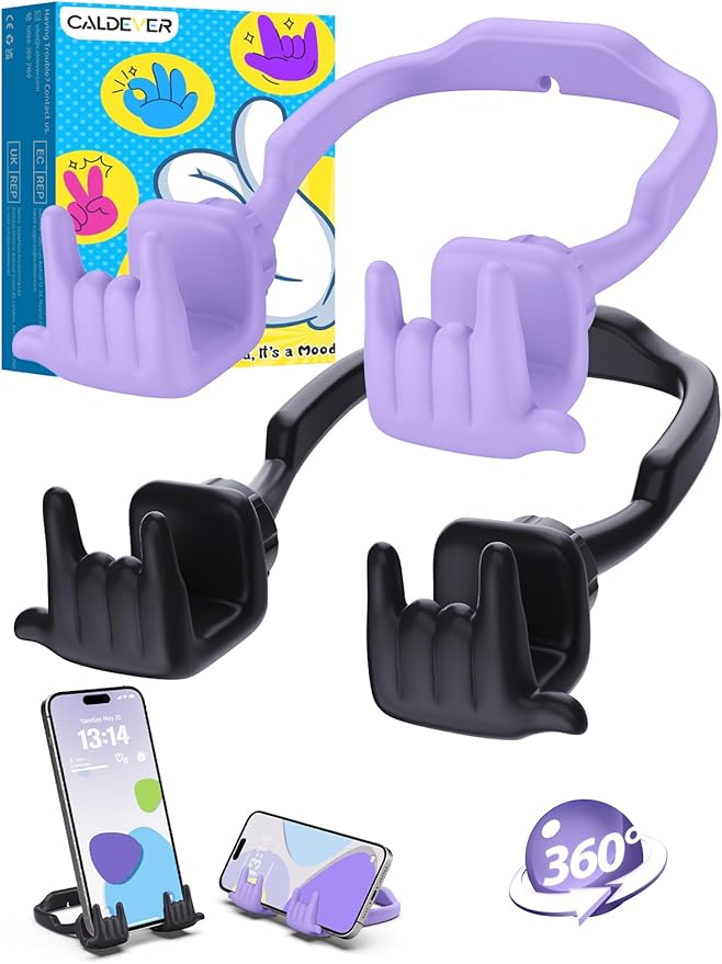 Stocking Stuffers for Teen Boys Girls Gifts Cell Phone Stand Upgrade Adjustable Rock on Lazy Phone Stand for Desk Cool Funny Gadget Gifts for Christmas Adult Men Women Wife 2Pack Black Purple