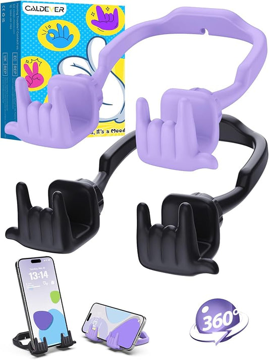 Stocking Stuffers for Teen Boys Girls Gifts Cell Phone Stand Upgrade Adjustable Rock on Lazy Phone Stand for Desk Cool Funny Gadget Gifts for Christmas Adult Men Women Wife 2Pack Black Purple