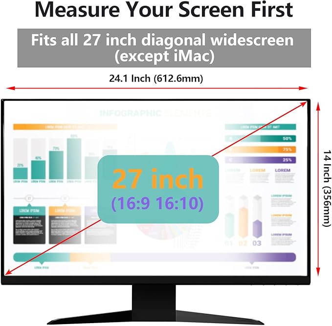 RedANGEL Computer Privacy Screen Protector for 27 Inches Monitor Anti Blue Light 16:9 Widescreen Filter Hanging Type Anti Scratch Easy Installation Shield for Desktop Computer