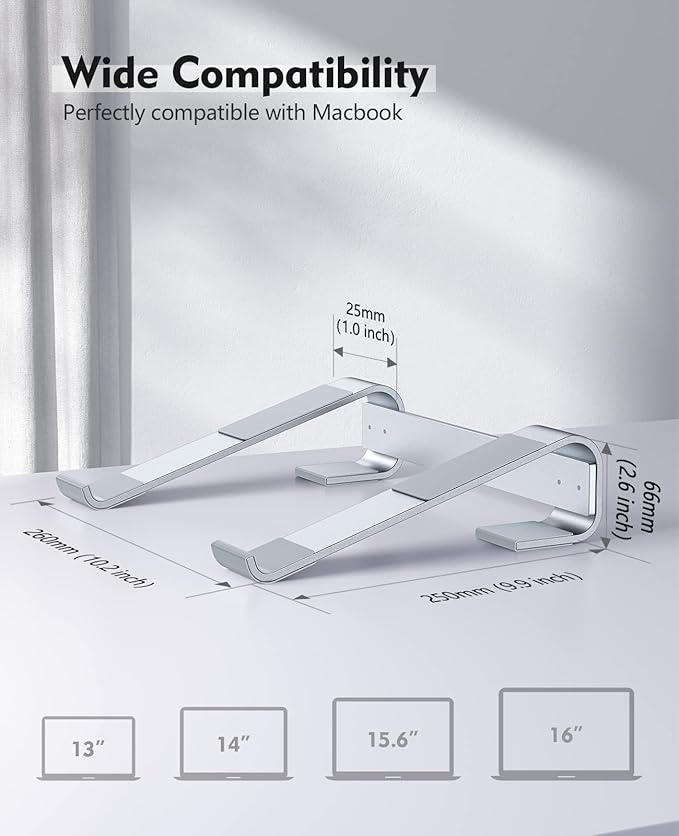 SOQOOL Laptop Stand for Desk, Computer Stand Riser for Desk,Ventilated Ergonomic Aluminum Notebook Stand Compatible with MacBook Air Pro Dell XPS HP 11 14 15.6 17.3 Inch Silver Work from Home