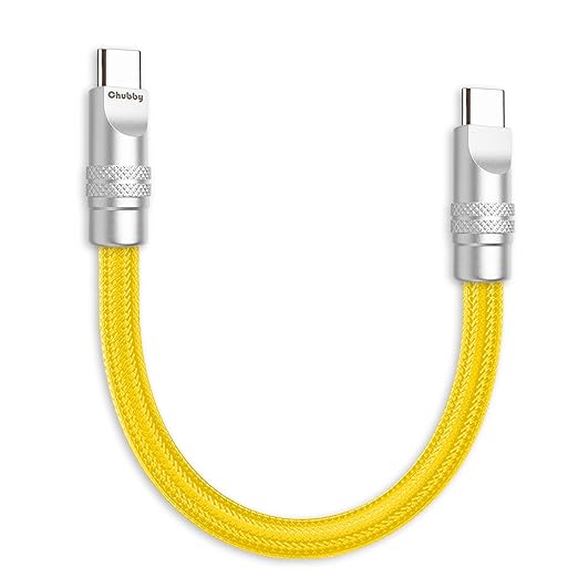chubbycable Cute Chubby 240W Short USB C Cable Power Bank Fast Charging Cable Nylon Braided Charger Cord Compatible with iPhone 17-15 Series iPad, Yellow, Type-C to Type-C, 1.64FT