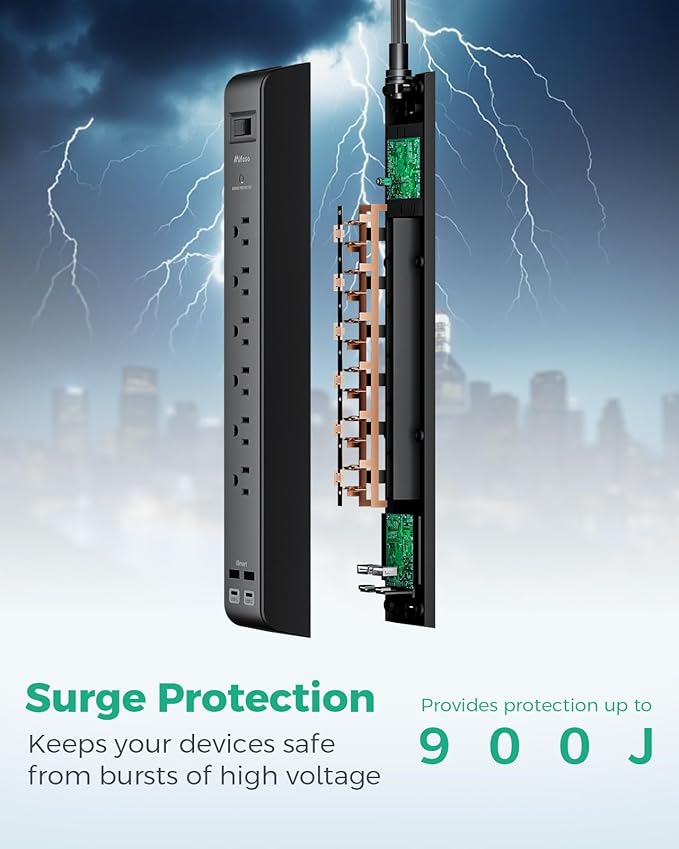 2 Pack Surge Protector Power Strip with 6 Outlets 4 USB Ports (2 USB C) 25-Foot Extension Cord Flat Plug 900 Joules 15A Circuit Breaker Wall Mount Desk USB Charging Station for Home Office