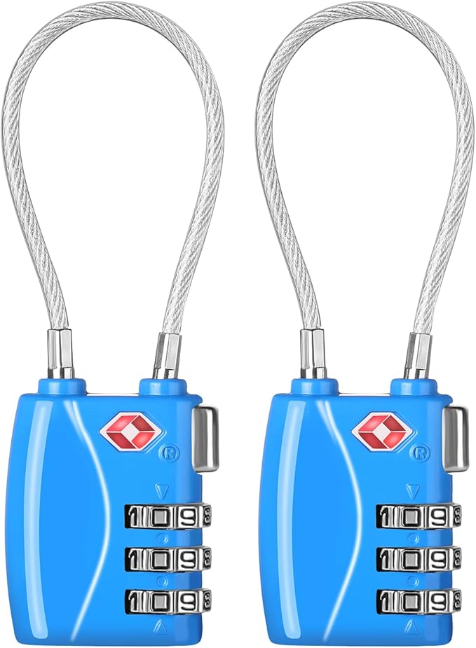 ZHEGE TSA Cable Luggage Lock 3 Digit Combination Padlock with Alloy Body for Suitcase, Baggage, Backpack, Pistol Case (2 Pack, Blue)