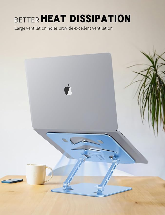 Laptop Stand Adjustable Laptop Holder for Desk, Foldable Laptop Riser Portable Computer Stand Compatible with MacBook, Lenovo, HP and All Laptops up to 15.6 inches Diamond Blue