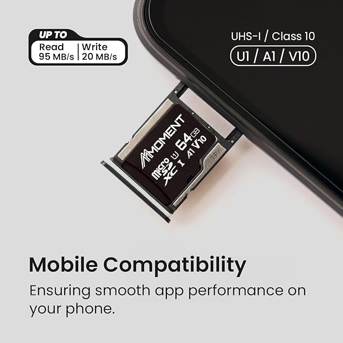 MMOMENT 64GB Micro SDHC Card, A1, UHS-I, U1, V10, Class 10 Compatible, Read Speed Up to 95 MB/s, SD Adapter Included