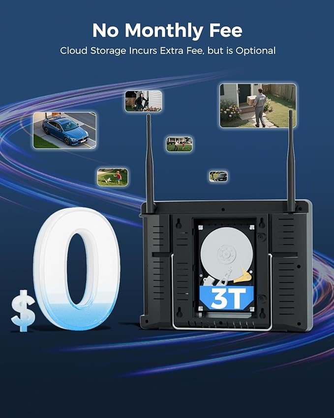 [16CH Expandable] Hiseeu Home Security System, 2.4G/5G Wireless WiFi Pro, 4K NVR with 12" LCD Monitor, 5MP Corded Electric Powered Outdoor Bullet Cameras, 24/7 Recording, 3TB HDD, Night Vision, IP65