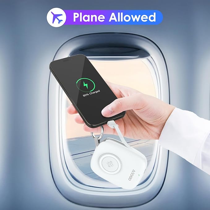 Small Portable Charger 5000mAh,iWatch Wireless Charger Mini Power Bank with Built-in Cable,Travel Keychain Charger for Apple Watch 10/9/Ultra2/8/Ultra/7/6/Se/5/4,iPhone 17/16/15/14/13/12,Android Phone