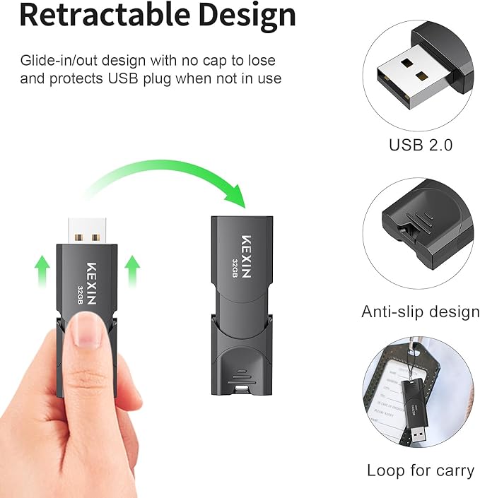 KEXIN 32GB USB Flash Drives 10 Pack Thumb Drives Data Storage 32G Memory Stick Jump Drive for Storage and Backup (32GB, Black)