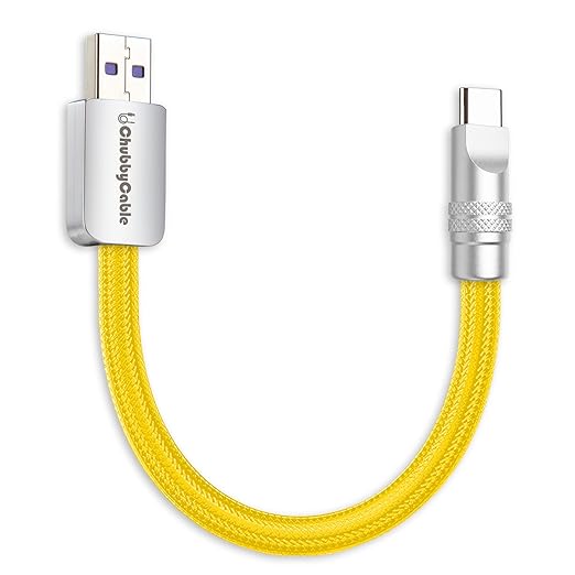 chubbycable Cute Chubby 120W Short USB C Cable Power Bank Fast Charging Cable Nylon Braided Charger Cord Compatible with iPhone 17-15 Series iPad, Yellow, USB-A to Type-C, 0.32FT