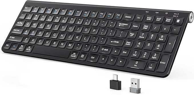 JOYACCESS Wireless Keyboard, 2.4G Ergonomic and Slim Wireless Keyboard with USB & Type C, Full Size and Portable Design for Computer/Laptop/Windows/Mac-Black