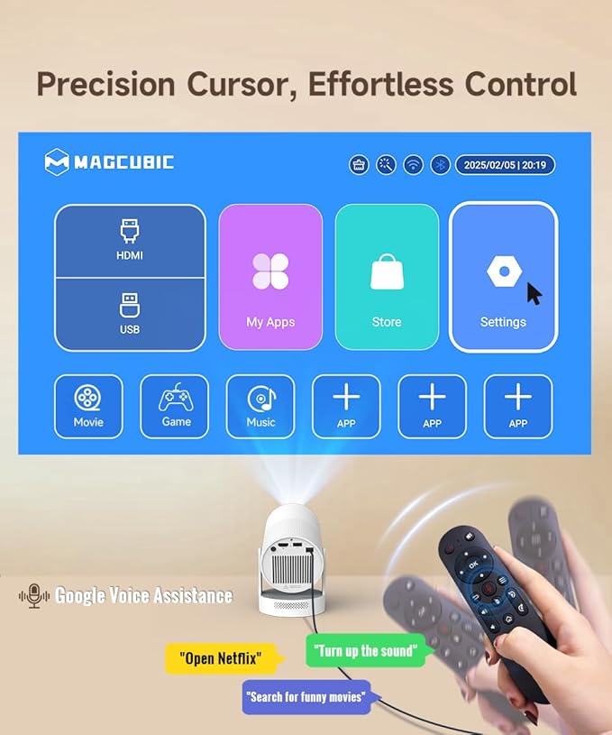 【Electric Focus】Magcubic Mini Projector 4K Support, Portable Projector with WiFi 6 and Bluetooth 5.4, Smart Proyector, 5W Soundbase Speaker, 180° Rotation for Home Theater HY300 Ultra