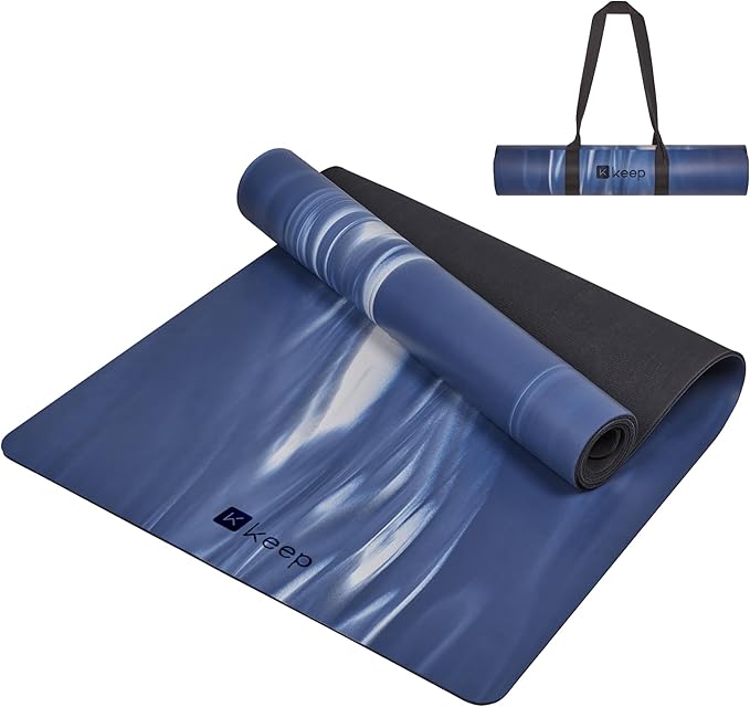 KEEP Professional Yoga Mat with Strap for Men and Women, 5mm Heavy High-Density Natural Rubber Mat for Premium Material Superior Grip, Non-Slip, Eco-Friendly 72"x26" Exercise Mat
