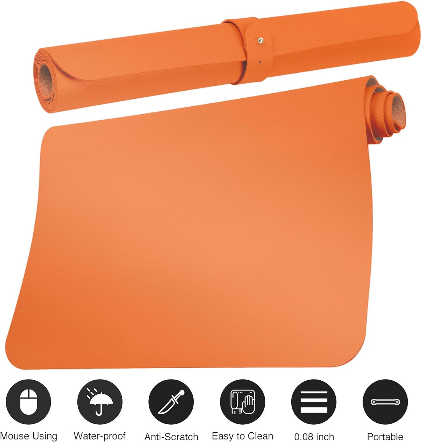 Boutilon Leather Desk Pad Protector,Non-Slip Mouse Pad,Laptop Desk Pad,Office Mouse Mat,Waterproof Leather Desk Blotter,Desk Writing Pad for Office and Home (M-Orange,30"x14")