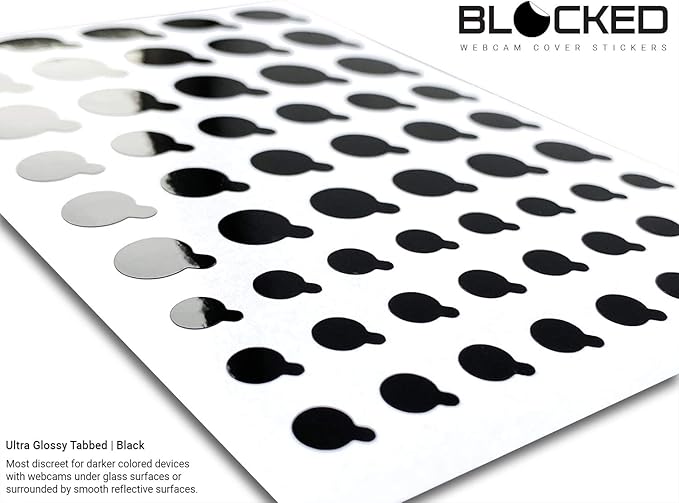 Stackable Webcam/Camera Vinyl Covers | 57 Tabbed Low-Tack Restickable Webcam Sticker | Multiple Sizes | Black 57-Pack Tabbed (Ultra Glossy)