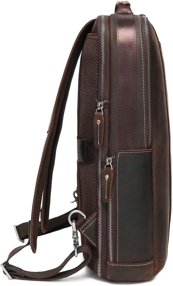 LANNSYNE Men's Full Grain Leather Expandable 15.6 Laptop Backpack Tote Shoulder Travel Bag Rucksack