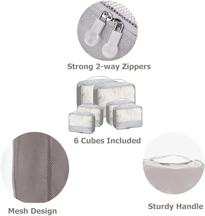 DoubleTrip Packing Cubes for Suitcases Carry on Luggage Organizer 6 Set Travel Accessories Lightweight Storage Bag Space Saver Clothes Pouch Large