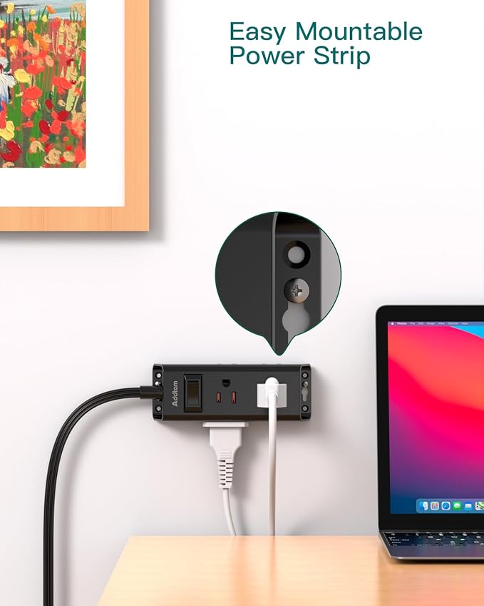 Cruise Essentials - Flat Plug Power Strip, Addtam 5 ft Ultra Flat Extension Cord with 6 Outlets Extender, No Surge Protector for Cruise Ship, Travel, Dorm, Home Office,Black