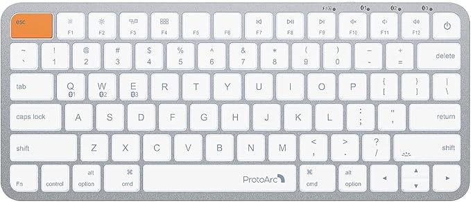 ProtoArc Backlit Compact Wireless Keyboard for Mac, K90-A Bluetooth Keyboard, Multi-Device, Low Profile, Fluid Quiet Typing, Rechargeable, Compatible with MacBook Pro/Air, iPad - White Silver