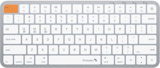 ProtoArc Backlit Compact Wireless Keyboard for Mac, K90-A Bluetooth Keyboard, Multi-Device, Low Profile, Fluid Quiet Typing, Rechargeable, Compatible with MacBook Pro/Air, iPad - White Silver
