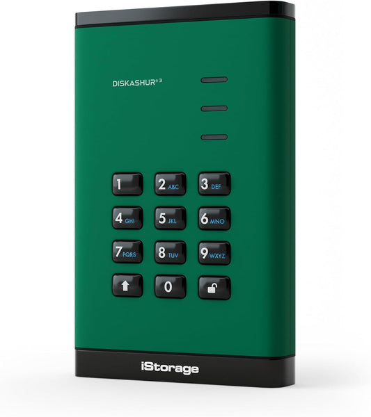 iStorage diskAshur3 HDD 500GB Green - Secure Portable Hard Drive - Password Protected - Dust & Water Resistant - Hardware Encryption