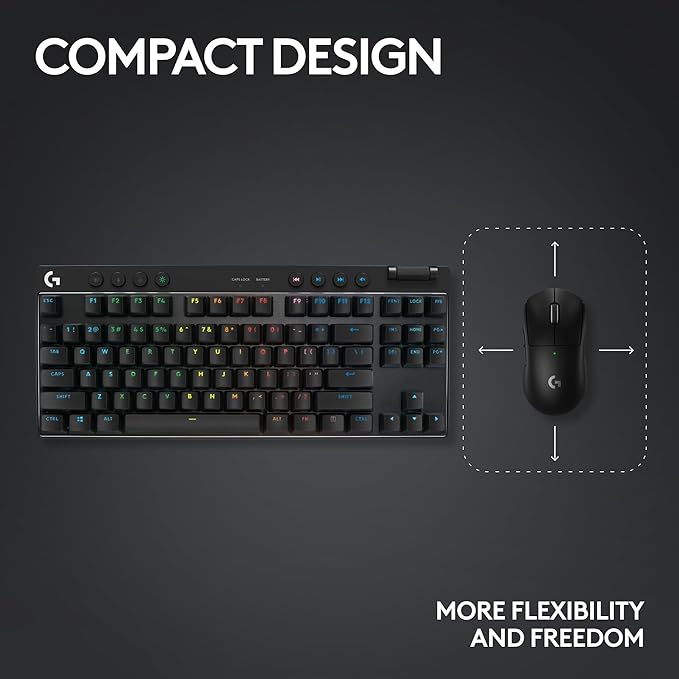 Logitech G PRO X TKL LIGHTSPEED Wireless Gaming Keyboard, Ultra-Portable Tenkeyless Design, LIGHTSYNC RGB, PBT keycaps, Linear Switches (GX Red) - Black