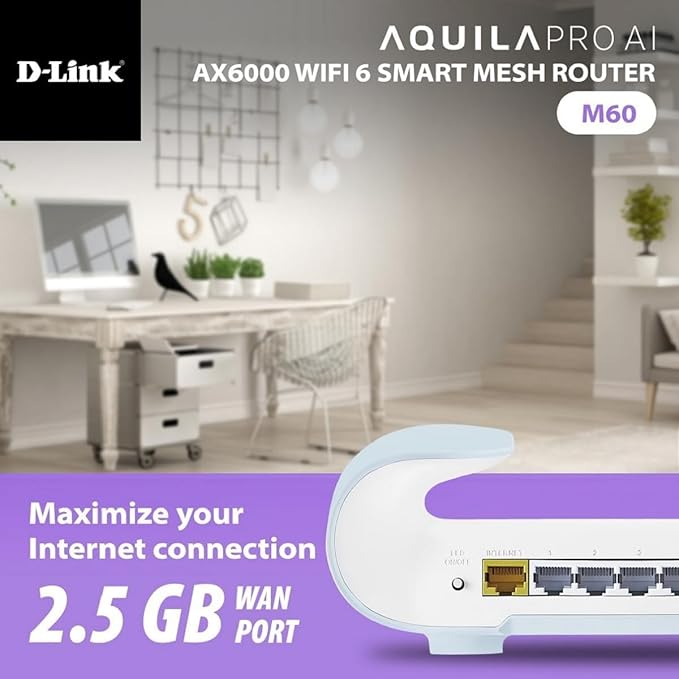 D-Link AX6000 WiFi 6 Mesh System 3-Pk —Contemporary Design —High-Performance —Feature Rich —AI Enabled —Parental Controls —Covers up to 8000+ sq. ft —Router (M60/3)