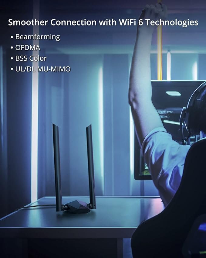 BrosTrend USB WiFi 6 Adapter AX1800 Long Range WiFi USB Adapter for PC Laptop Desktop 5GHz/1201Mbps + 2.4GHz/574Mbps Wireless WiFi Dongle USB3.0 with 2x High Gain Wi-Fi Antennas for Windows 11/10 ONLY