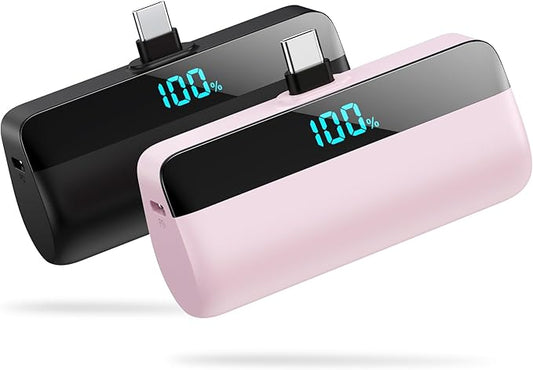[2-Pack] Mini Portable Charger for iPhone 16/15 Series, Upgraded 5500mAh 3A PD Fast Charging USB C Power Bank, LCD Display Battery Pack Compatible with 16/16 Pro Max/15/15 Pro Max Samsung Android etc