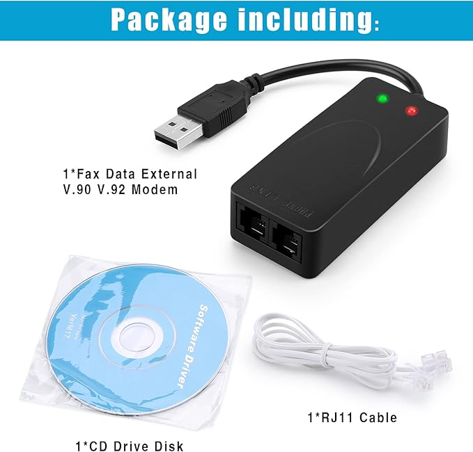 AGPtek External USB 2.0 3 in 1 Data Voice Dial Up Modem 56K V.92 V.90 CX93010 WIN7 Receive Send Fax on Computer with RJ11 Cable