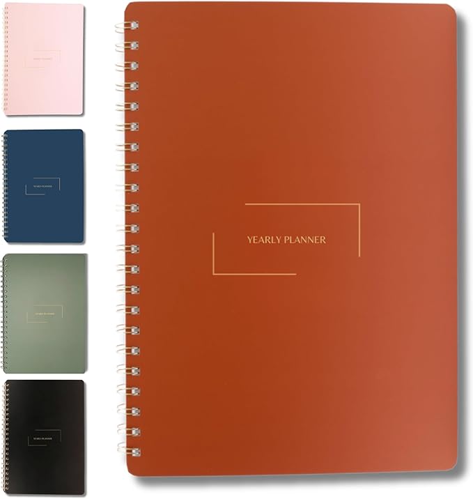 | Ultimate Yearly, Daily, Weekly, Monthly Planner | 8.25" x 11.75" | To Do List Notebook for Work | Simple Design | Multiple Layouts | Academic Planner and Organizer Notebook (Rust, Yearly Planner - Portrait)