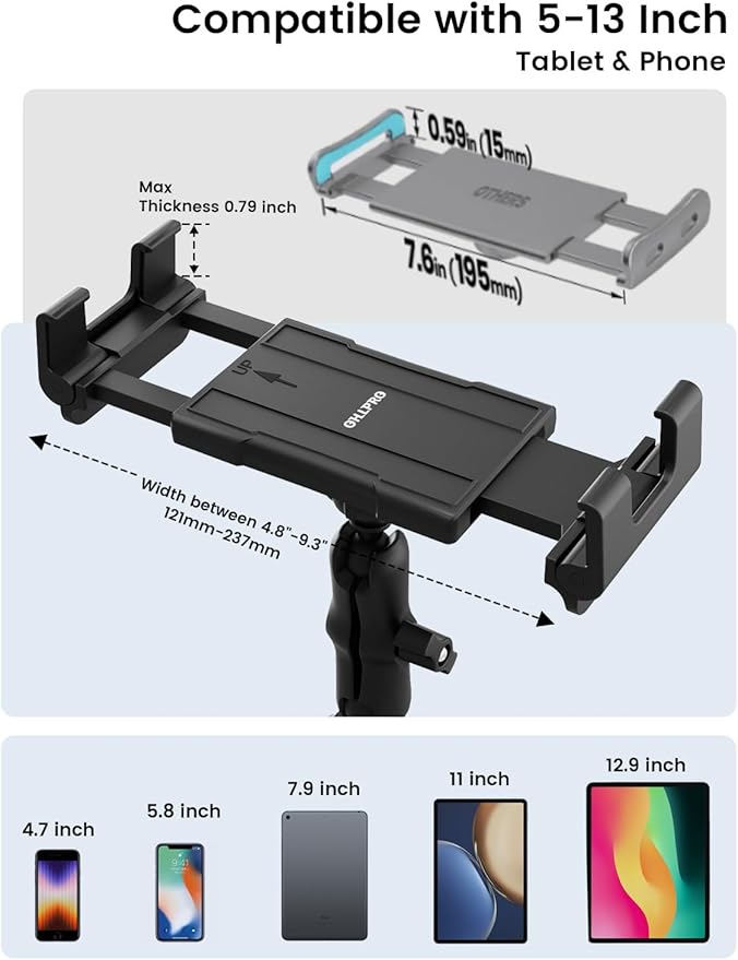 OHLPRO Tablet Holder for Car Dashboard & Windshield, Suction Cup iPad Mount for Truck 360° Rotation Adjustable Clamp Compatible with 5-13" Tablets & Phones, iPad, Galaxy Tab